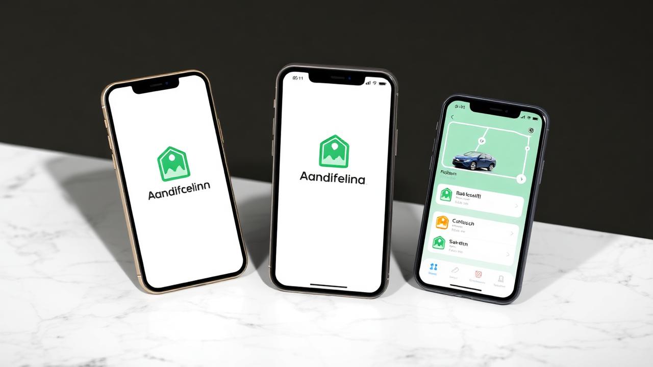 Branded chauffeur app mockup on iPhone next to unbranded generic app on marble surface